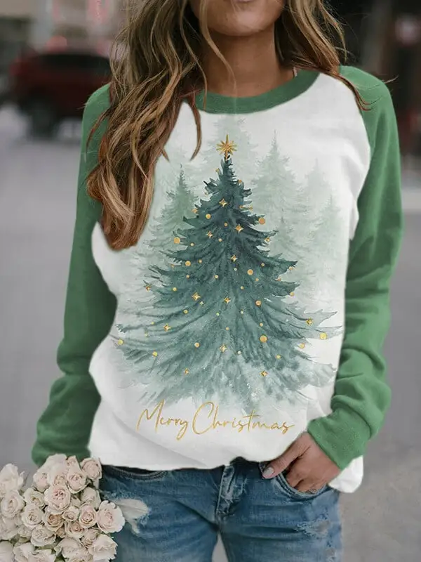 Women's   Tree Printed Sleeve Sweatshirt