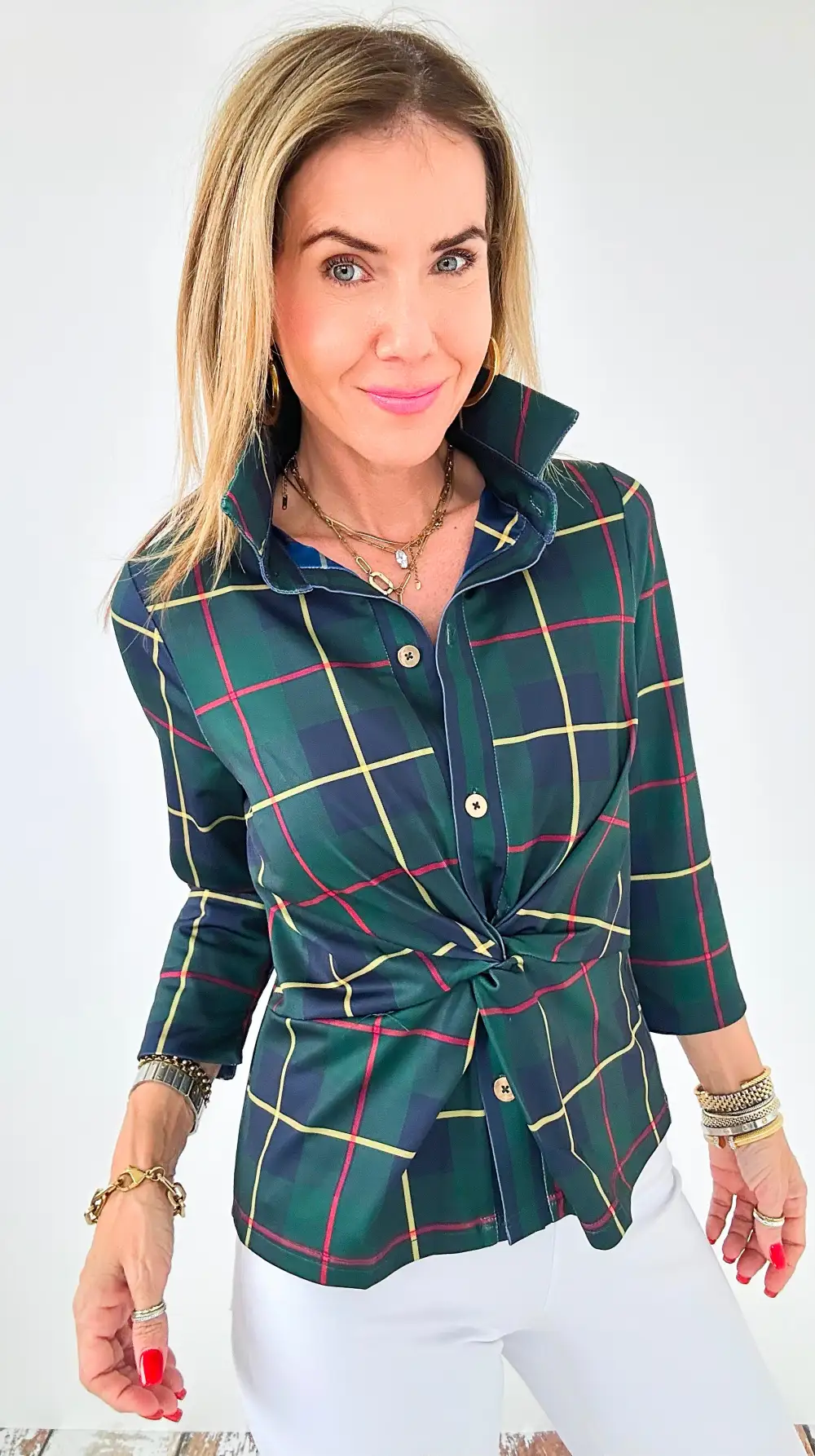 Highland Twist Tartan Blouse- Green