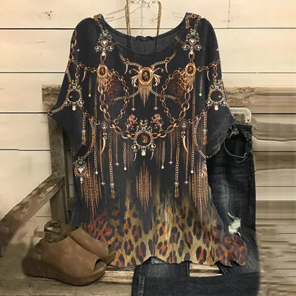 Vintage Print Short Sleeve Casual T-Shirt