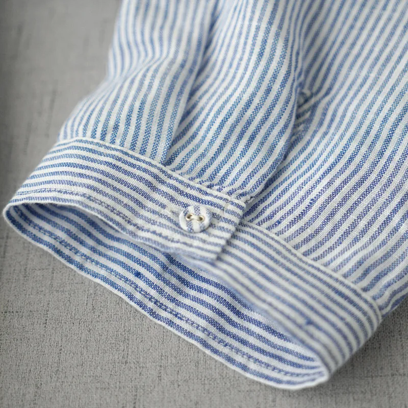 Cotton and linen striped loose shirt