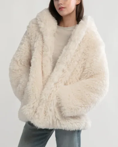 Shaggy Hood Fur Jacket - Ivory