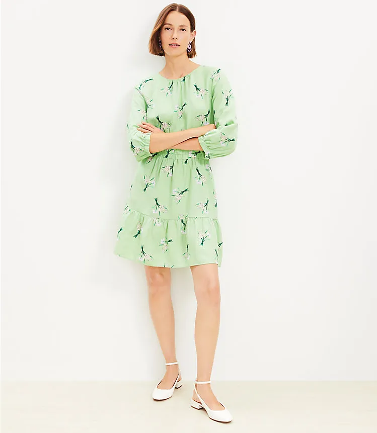 Linen Blend Tiered Balloon Sleeve Dress