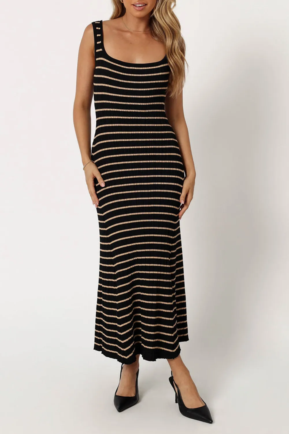 HENRY STRIPED MIDI DRESS - BLACK BEIGE