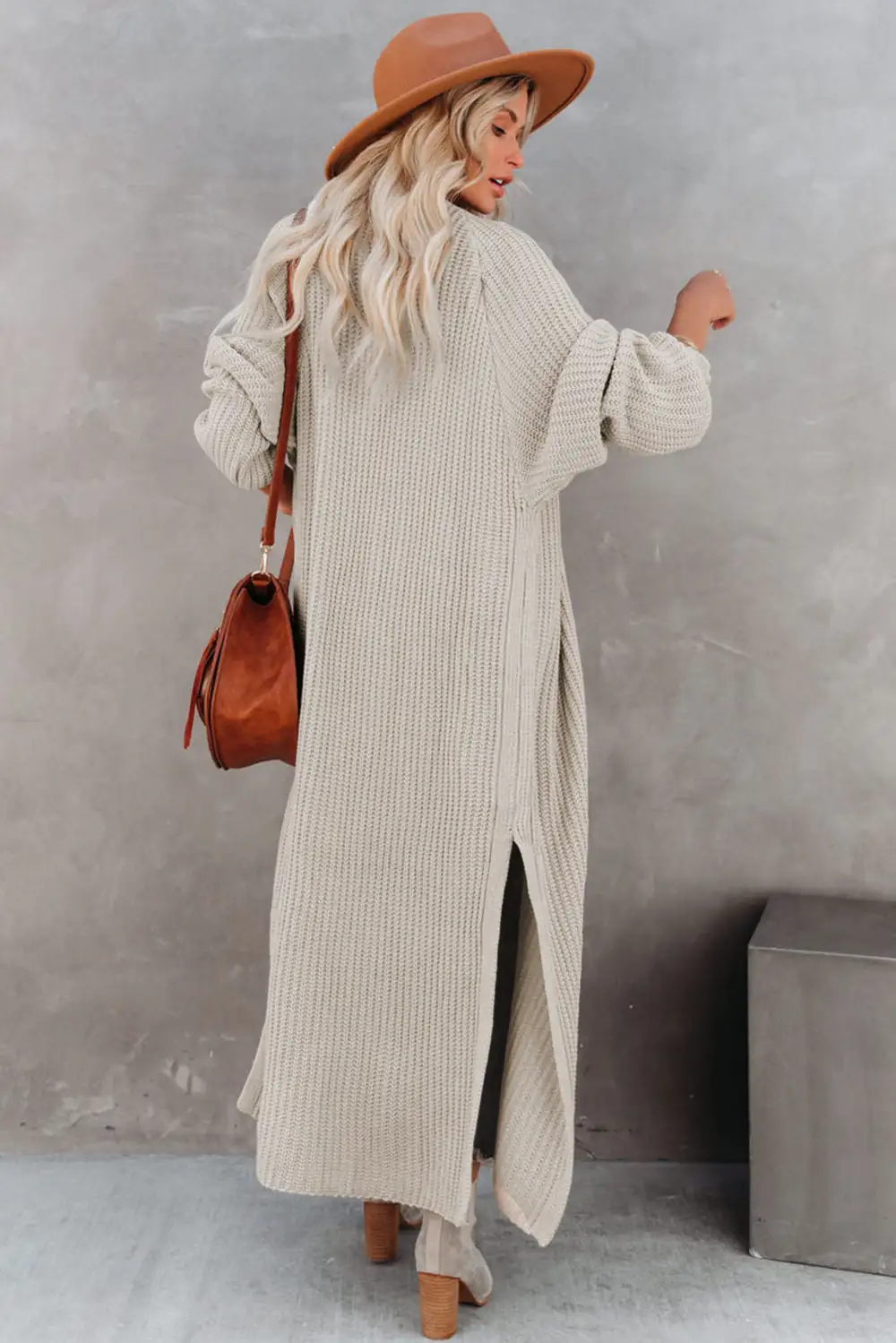 Open Front Side Slit Duster Knit Cardigan