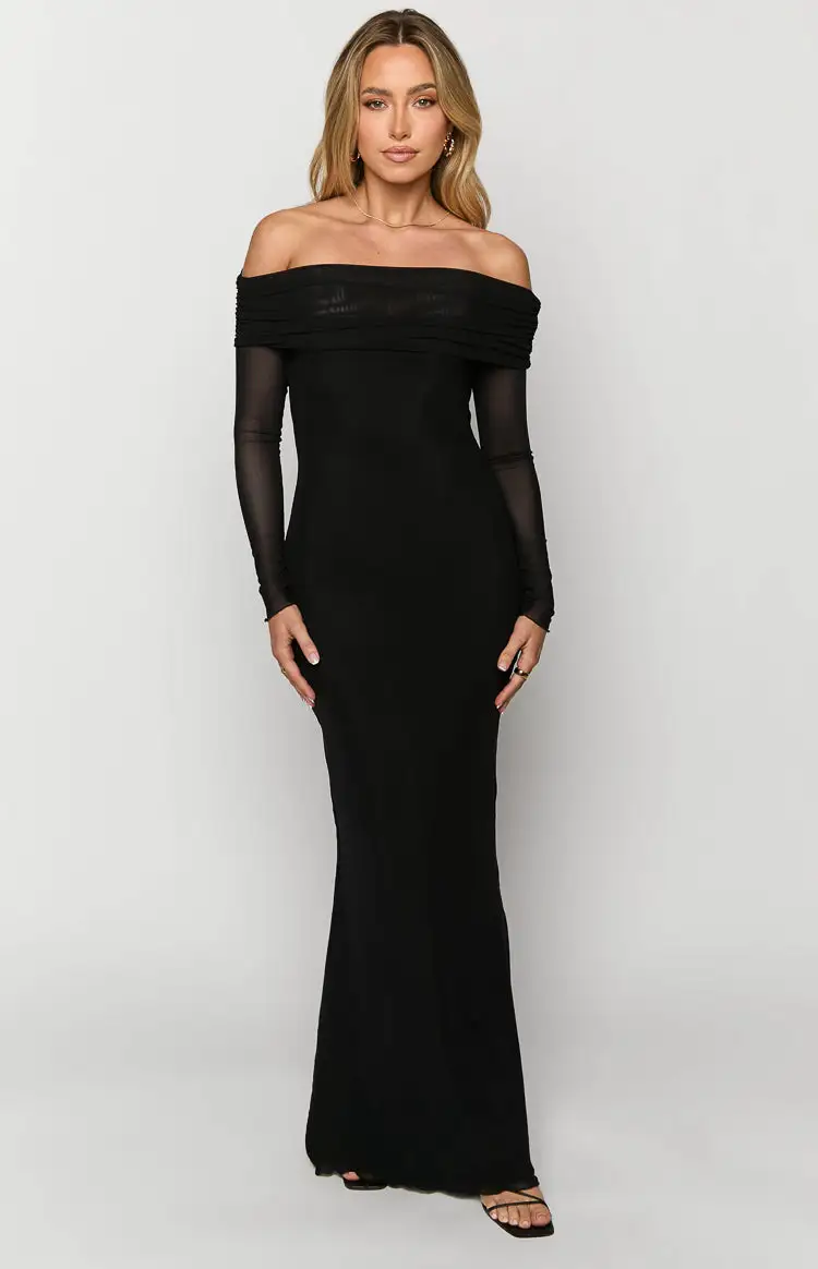 Coraline Black Long Sleeve Maxi Dress