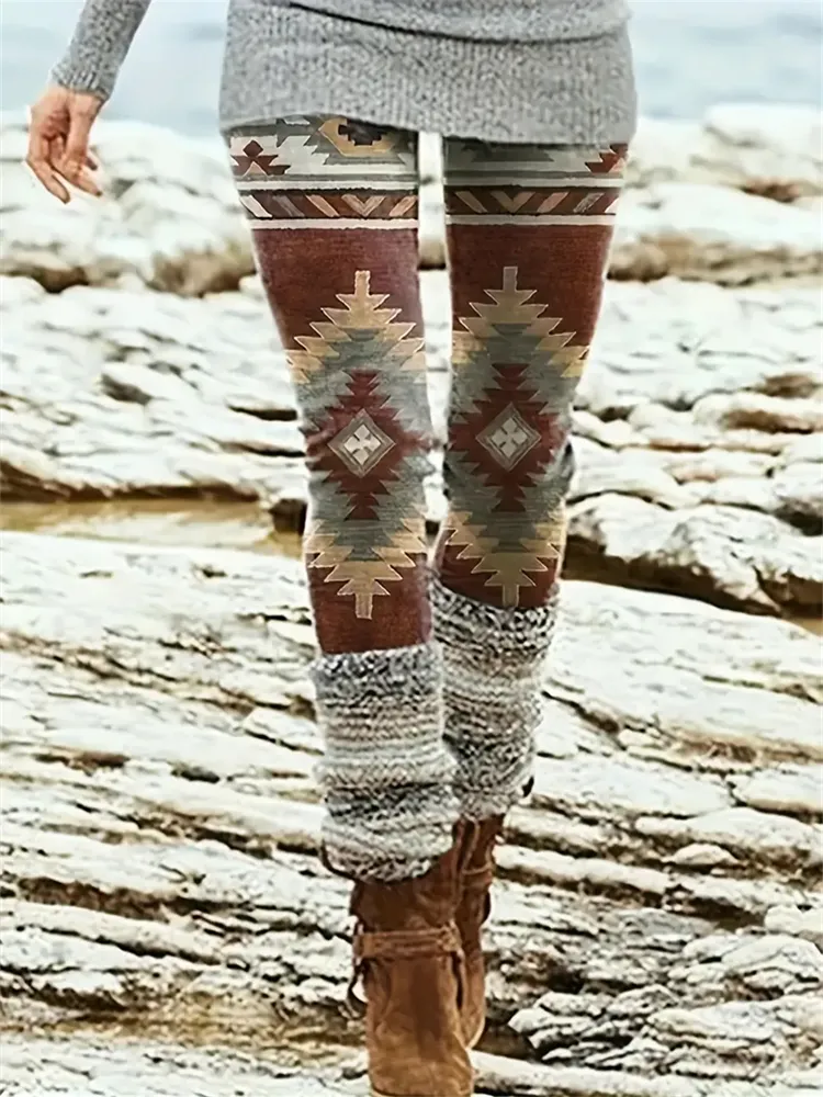 Western Ethnic Print Skinny Leggings