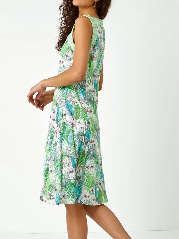 Green Tropical Fit and Flare Dress