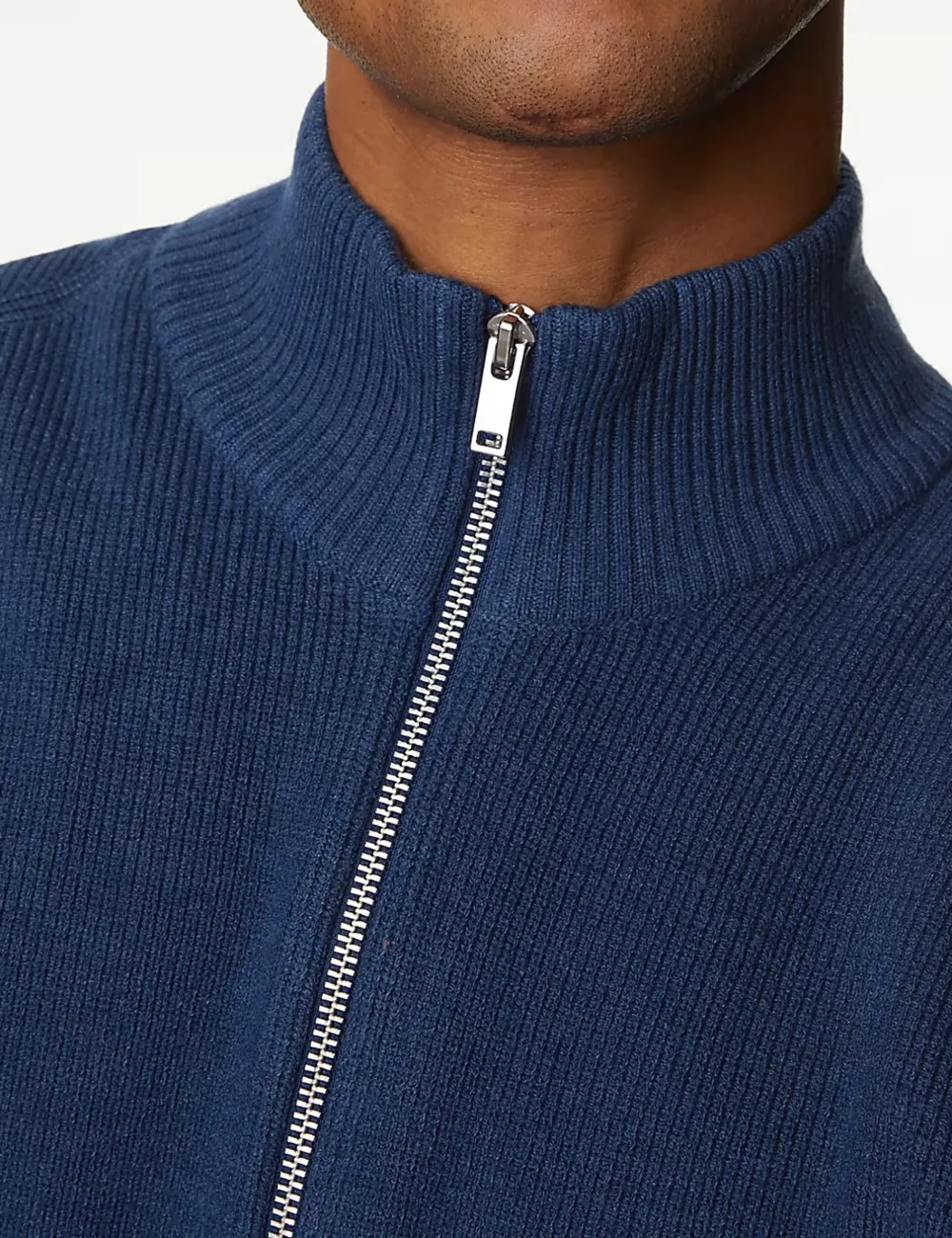 Cotton Blend Funnel Neck Zip Up Jumper