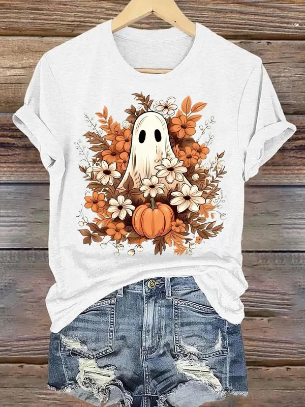 Halloween Ghosts And Flowers Tee