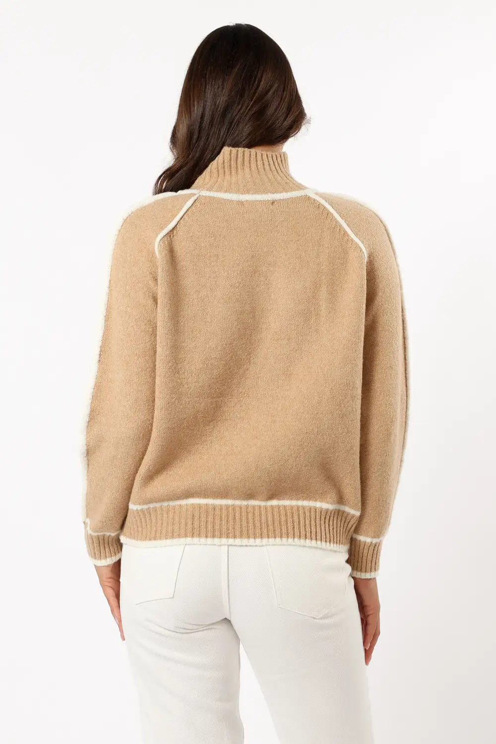 Rylee Contrast Hem Knit Sweater - Camel