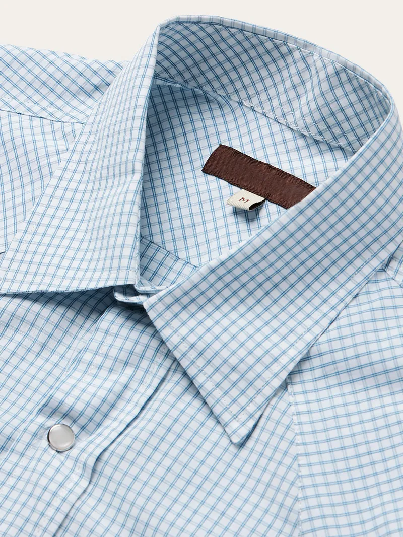 Blue Two Stripe Check Western Shirt