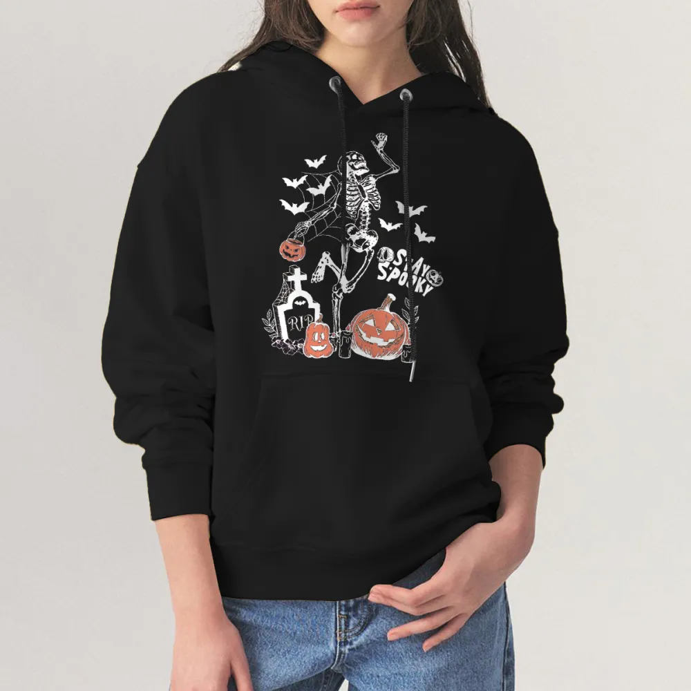 STAY SPOOKY HALLOWEEN PATTERN PRINTED HOODIE