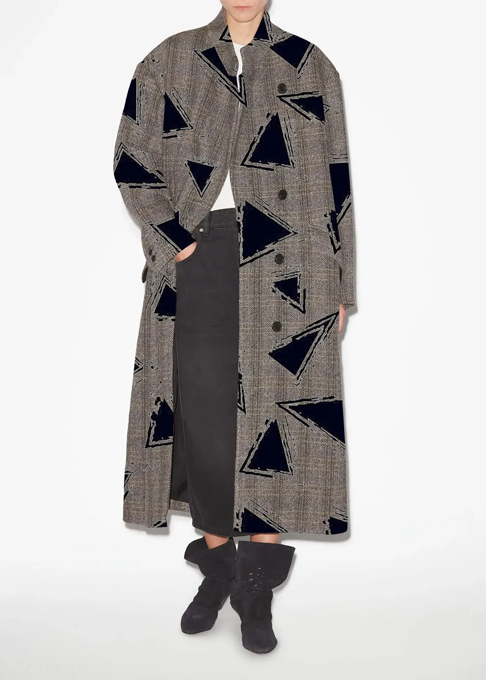 Checkered Print Sabine Long Coat