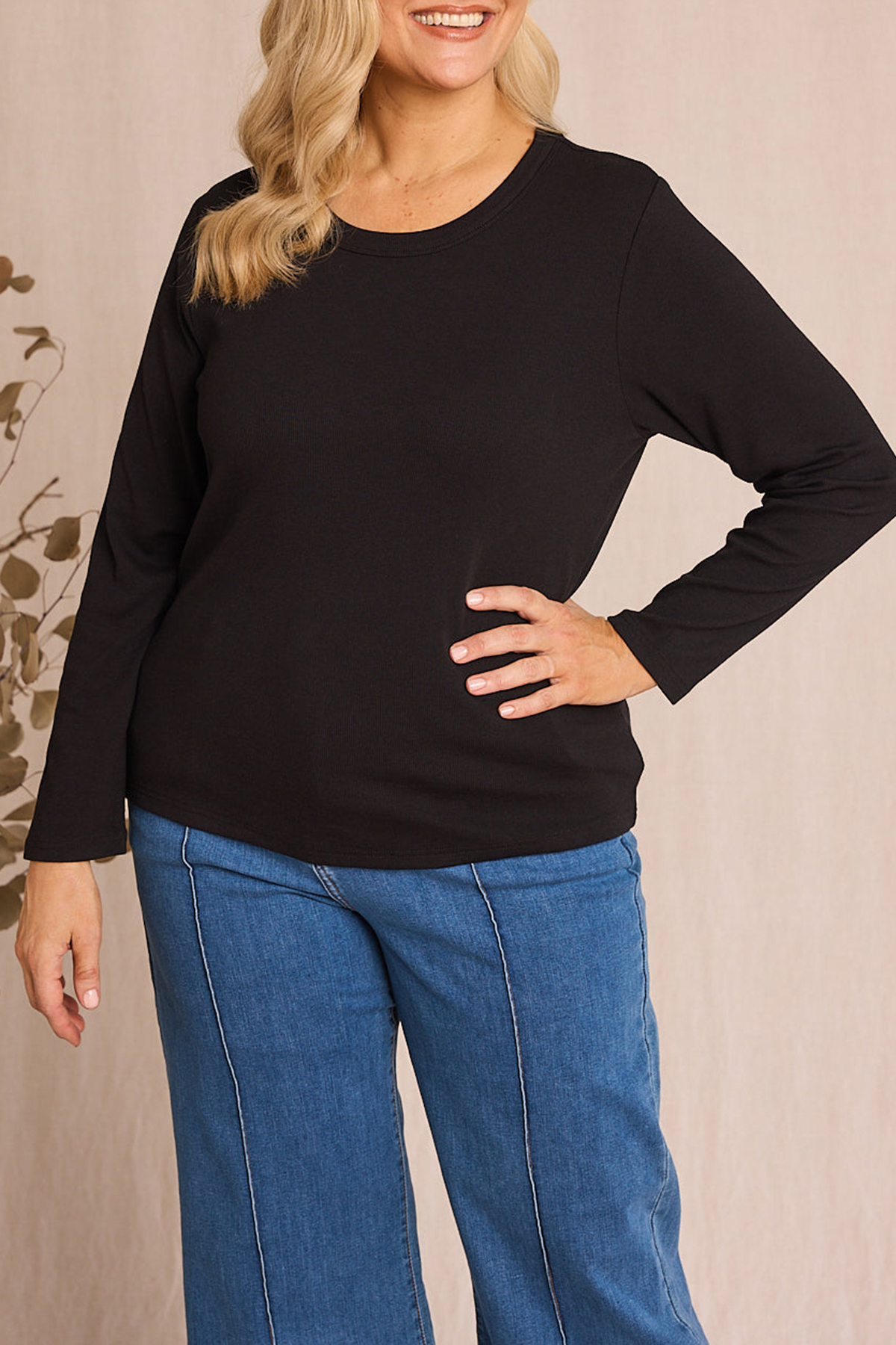 Adrift Ribbed Long Sleeve Tee In Black