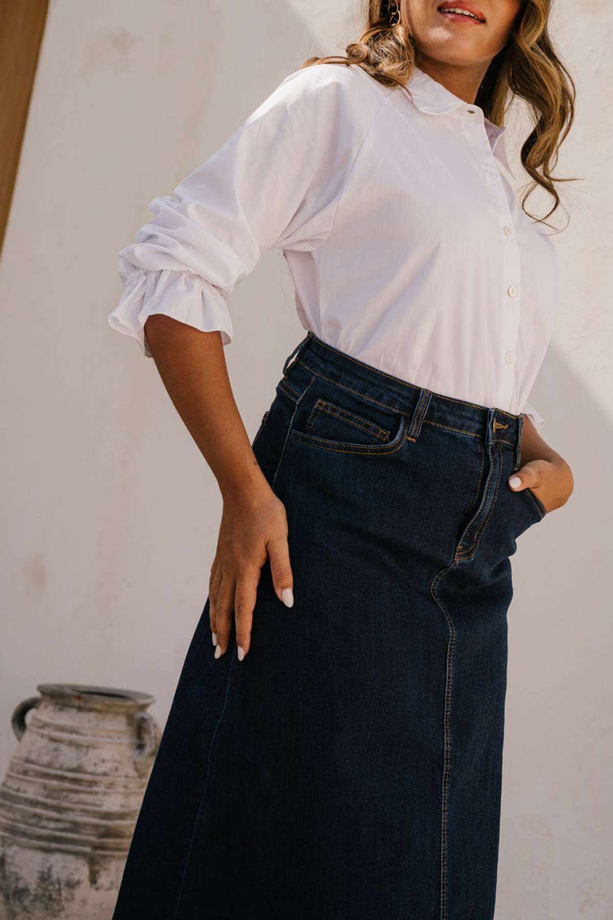 Ebony Frill Cuff Top In White