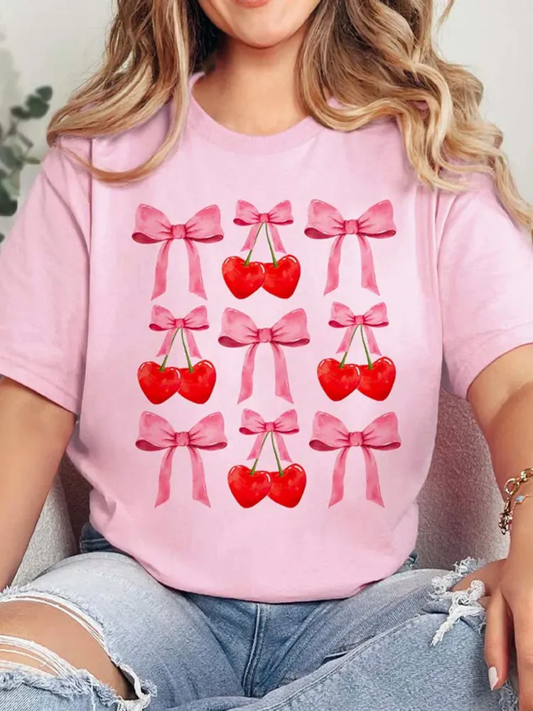 Cherry Bow Coquette Short Sleeve Graphic Tee