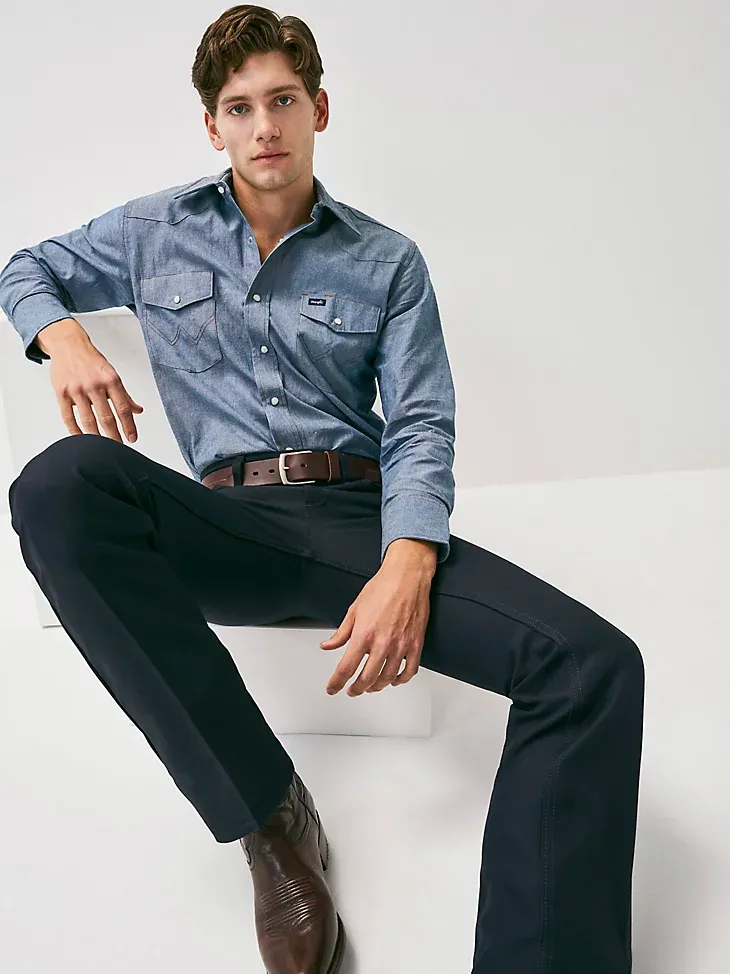 COWBOY CUT® WORK WESTERN RIGID DENIM LONG SLEEVE SHIRT IN RIGID INDIGO