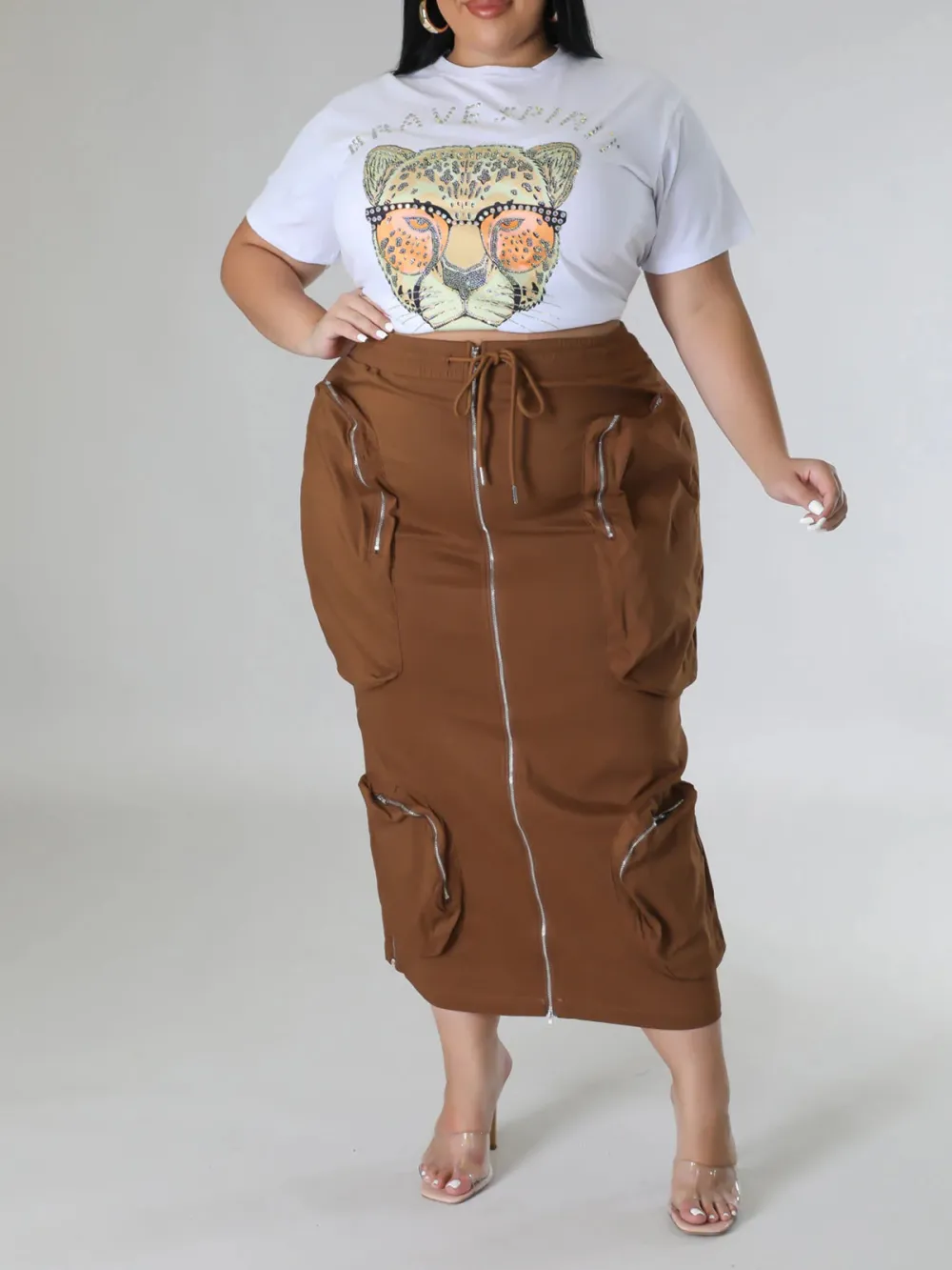 Plus-Size Fashion Women'S Cargo Style Skirt