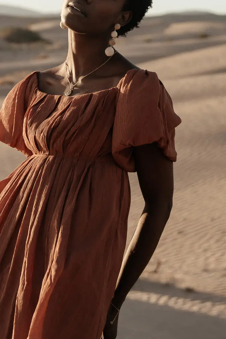 DASHA TEXTURED MINI DRESS IN TERRACOTTA