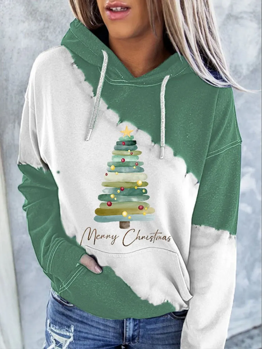 Women's Merry   Tree Print Tie Dye Hoodie