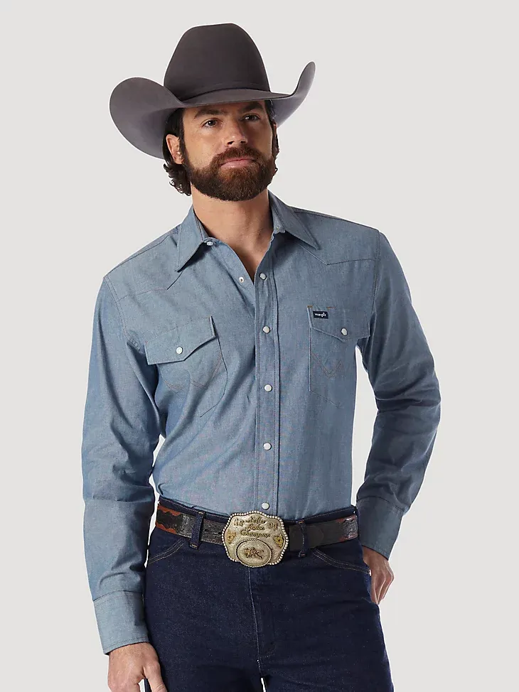 COWBOY CUT® WORK WESTERN RIGID DENIM LONG SLEEVE SHIRT IN RIGID INDIGO