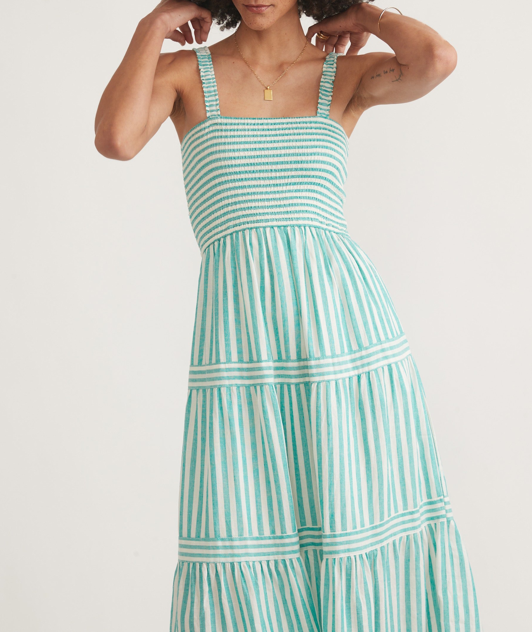 Deep Aqua Stripe Selene Maxi Dress