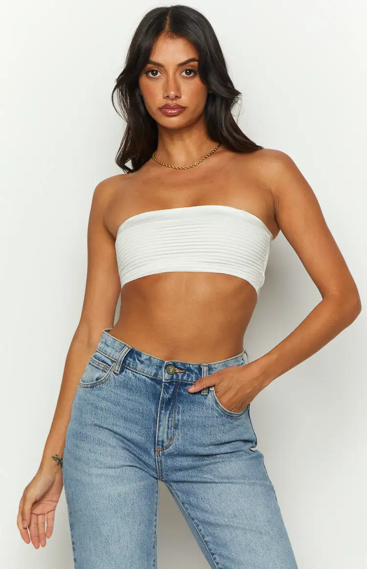 Kylen White Strapless Bandeau Crop