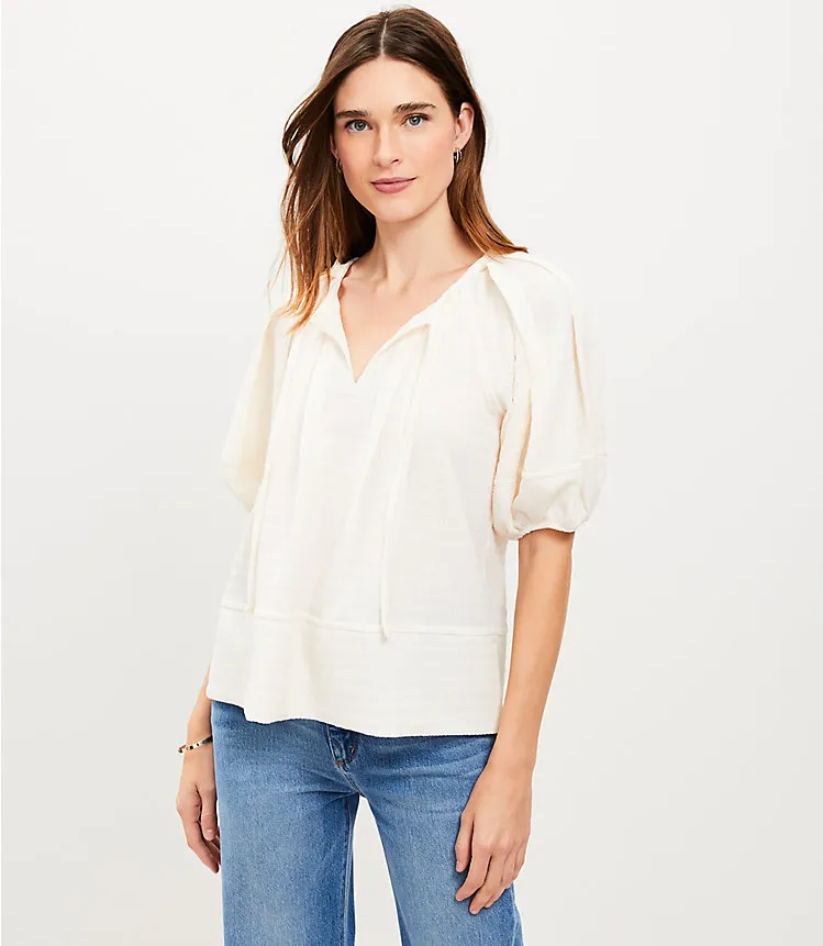 Lantern Sleeve Tie Neck Top