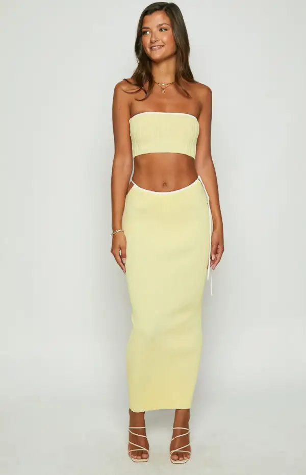 Pia Yellow Contrast Bind Knit Tube Top