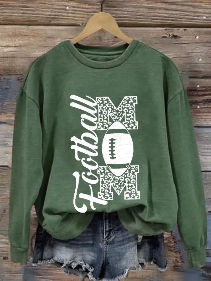 Retro Football Leopard Mom Print Sweatshirt