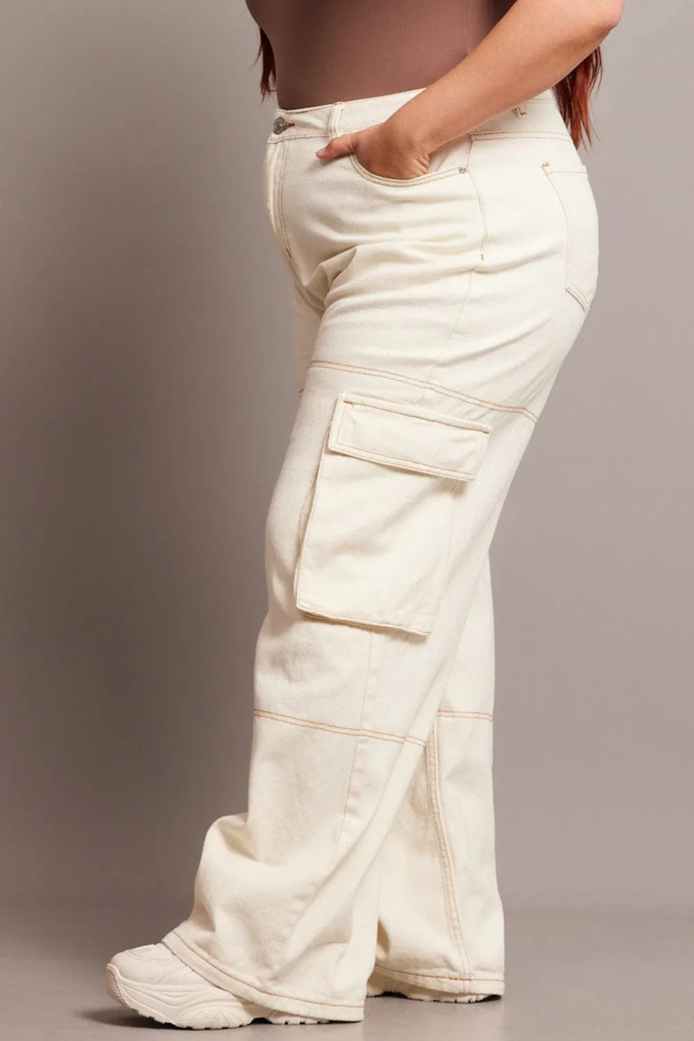 Beige Cargo Jeans High Rise