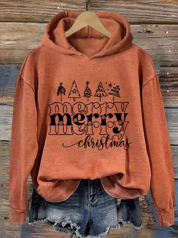 Women's Merry Christmas Christmas Tree Printing Casual Hoodie