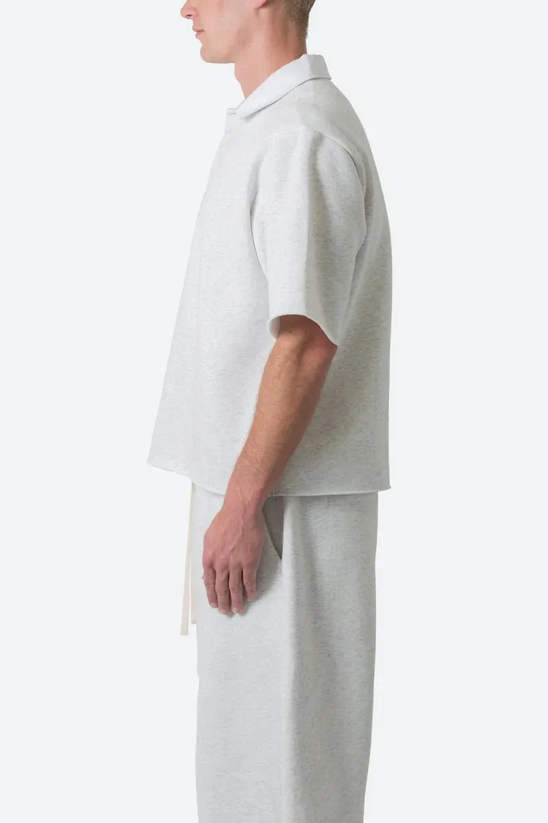 FLEECE OVERSIZED POLO WHITE SHIRT