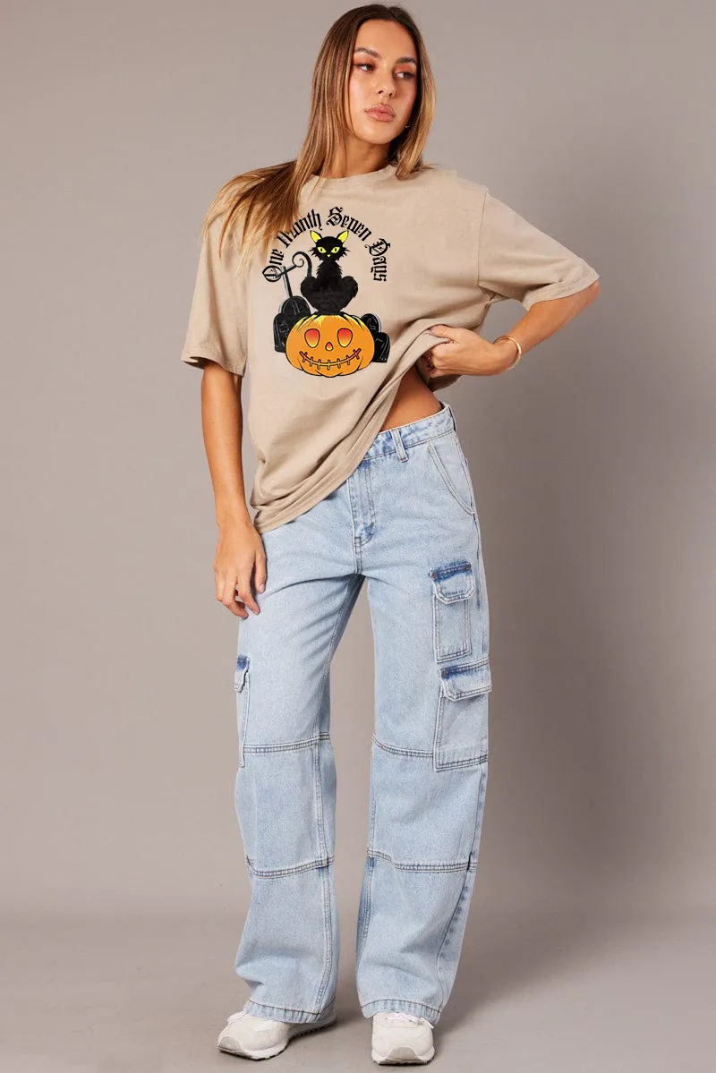 Women's Artistic Pumpkin Letter Combination Printed T-shirt