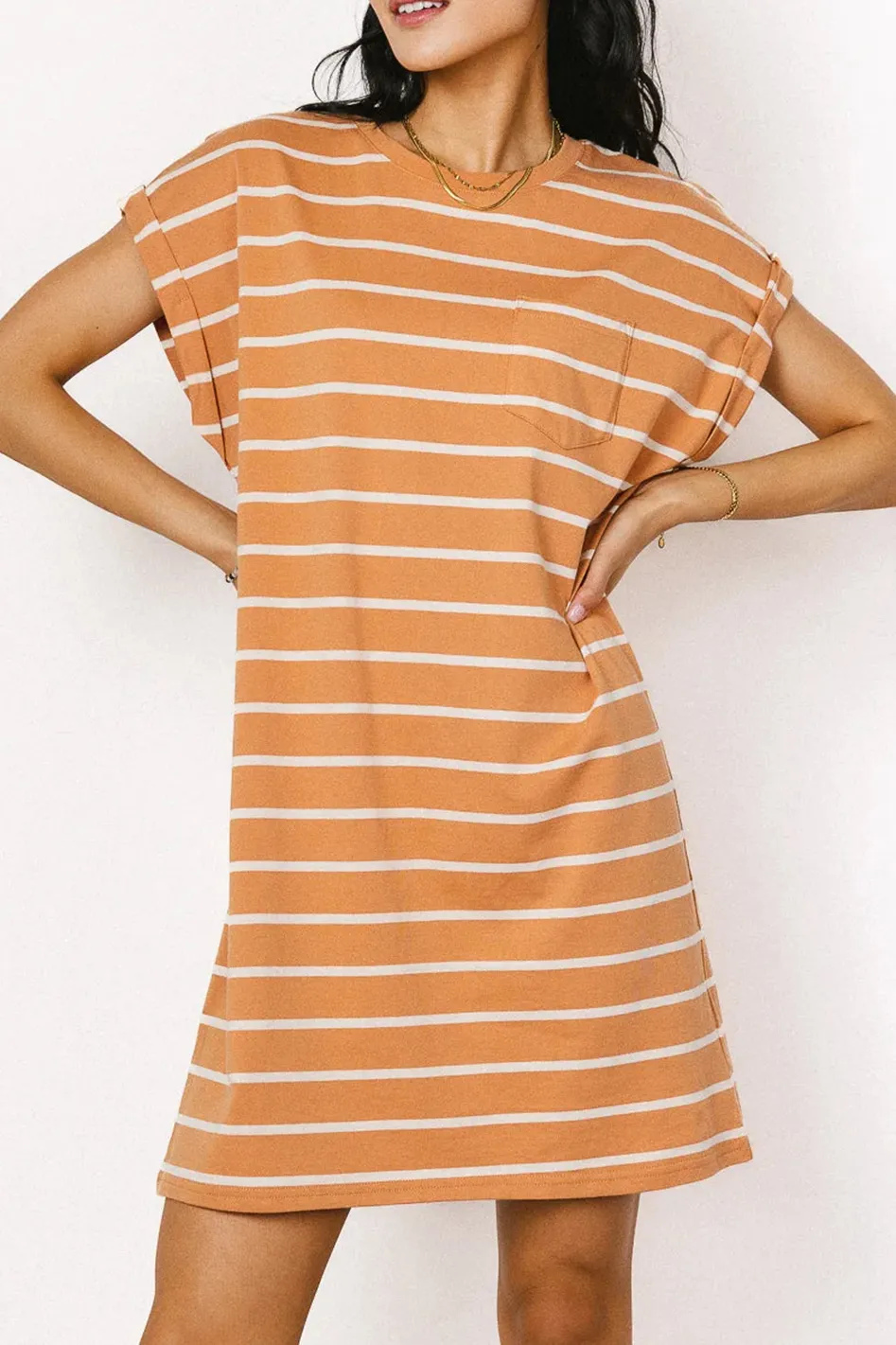 KENNEDY STRIPED T-SHIRT DRESS IN RUST