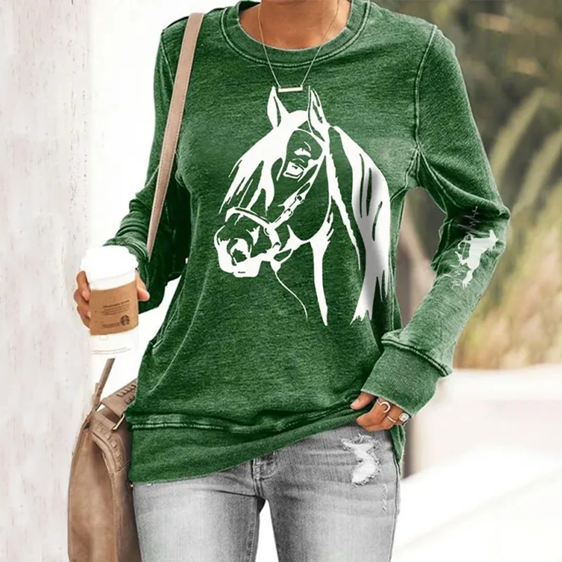 Women's Retro Casual Horse Print Sweatshirt