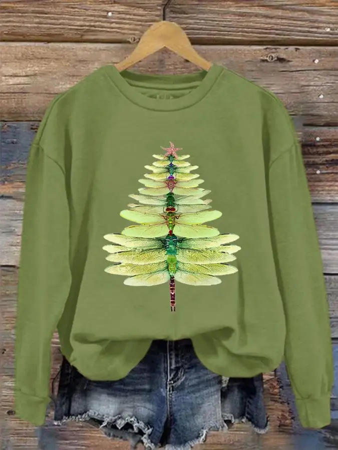 Women's Christmas Dragonfly Tree Sweatshirt