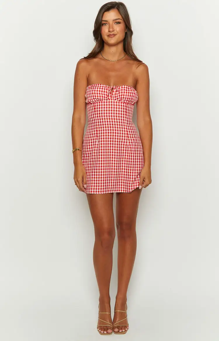 Faith Red Gingham Strapless Mini Dress