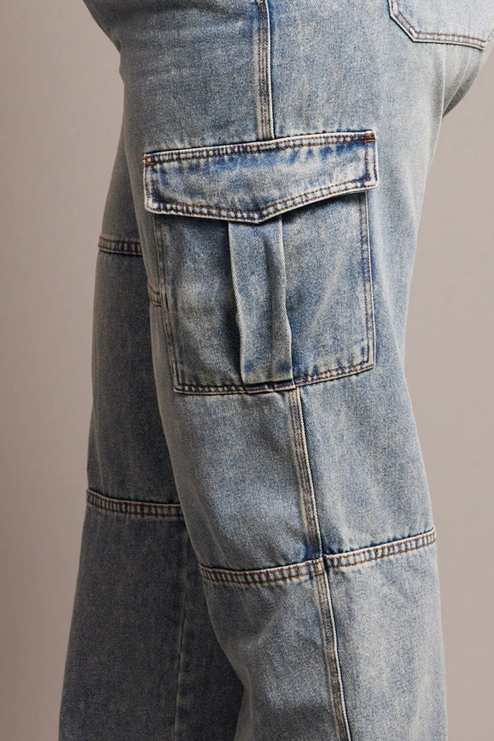 Denim Cargo Jeans High Rise