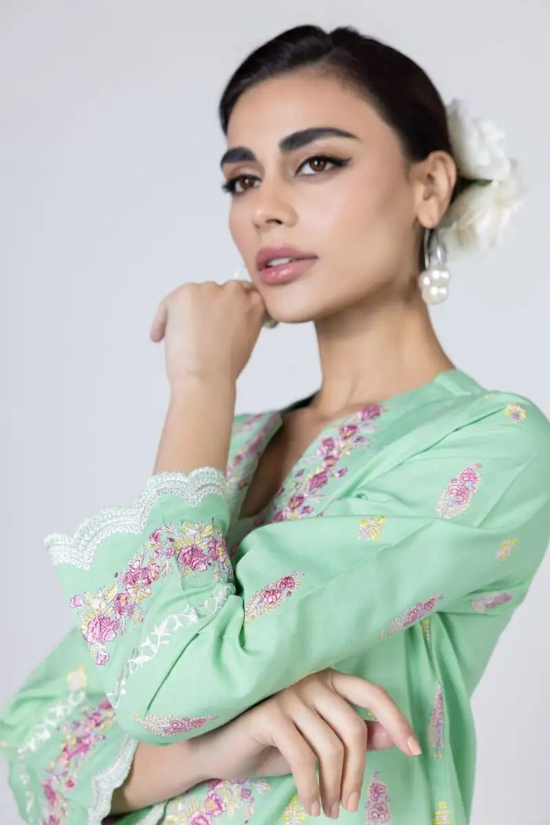 3 Piece Kurta Embroidered | Dupatta& Bottom & Tops | Color Light green