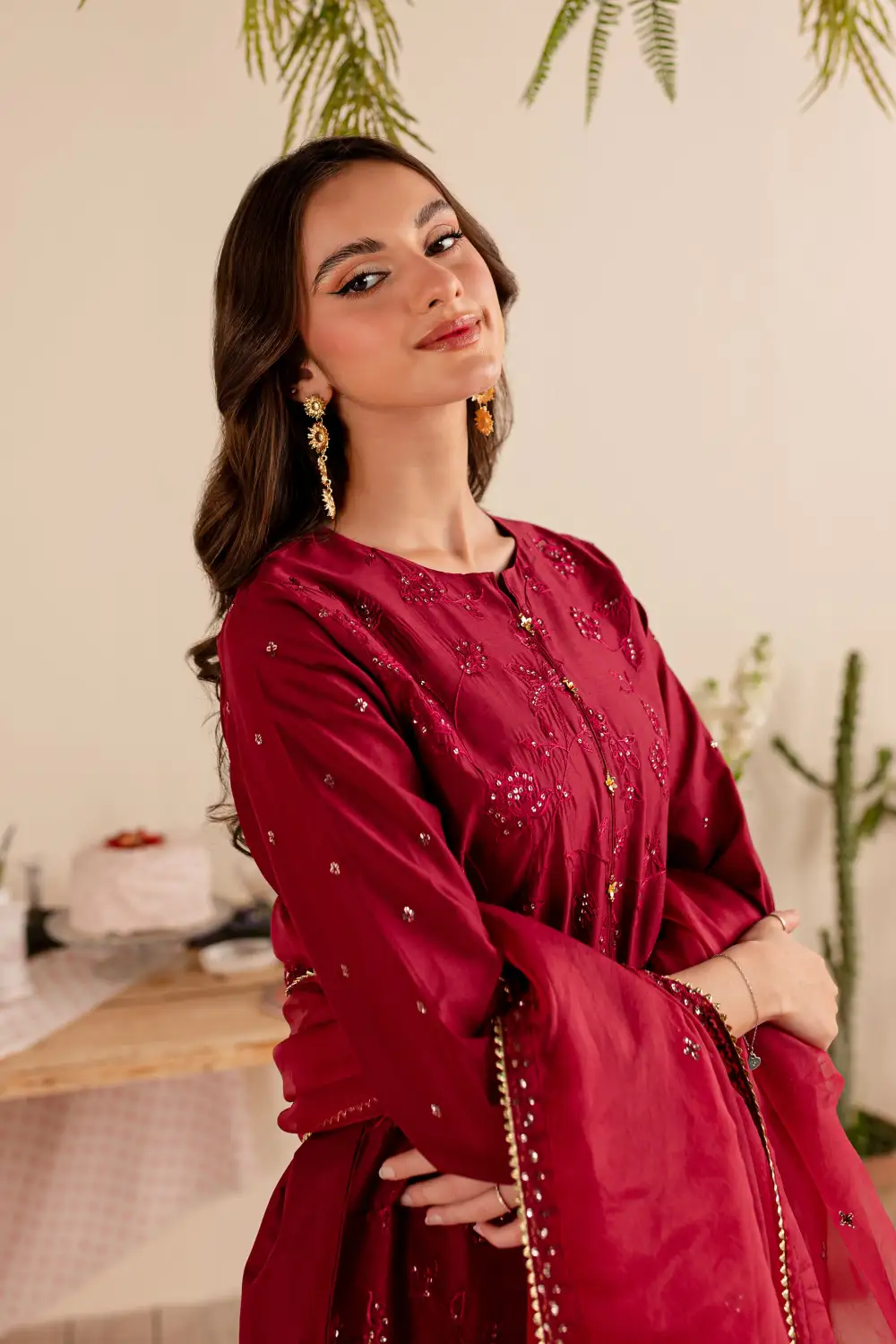 Cherry Gold 3Pc - Embroidered Lawn Dress