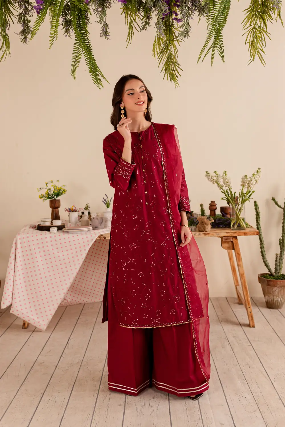 Cherry Gold 3Pc - Embroidered Lawn Dress