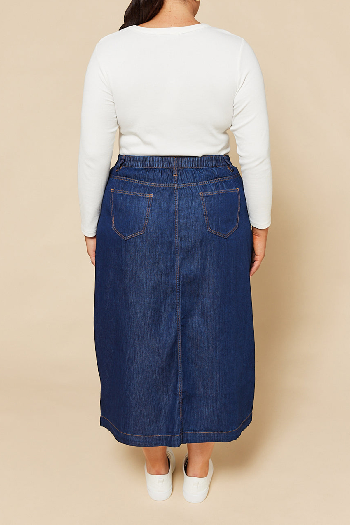 Adrift Split Tencel Skirt in Dark Wash