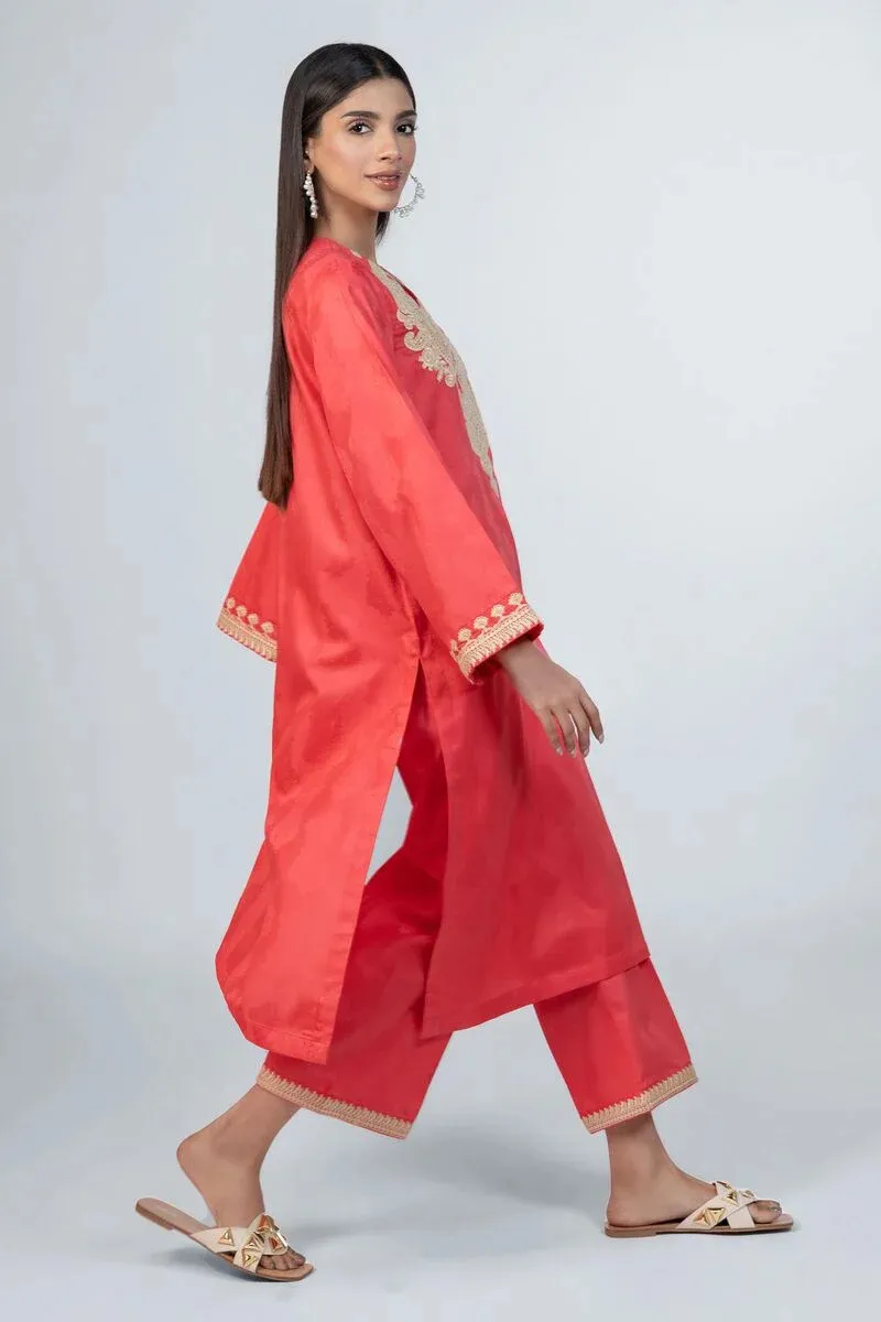 2 Piece | Kurta & Pants | Color Red Orange