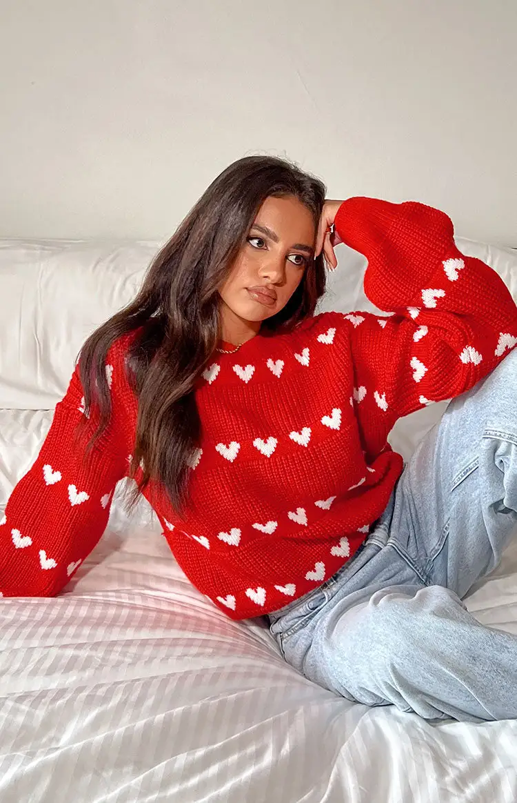 Lovey White Heart Stripe Jumper