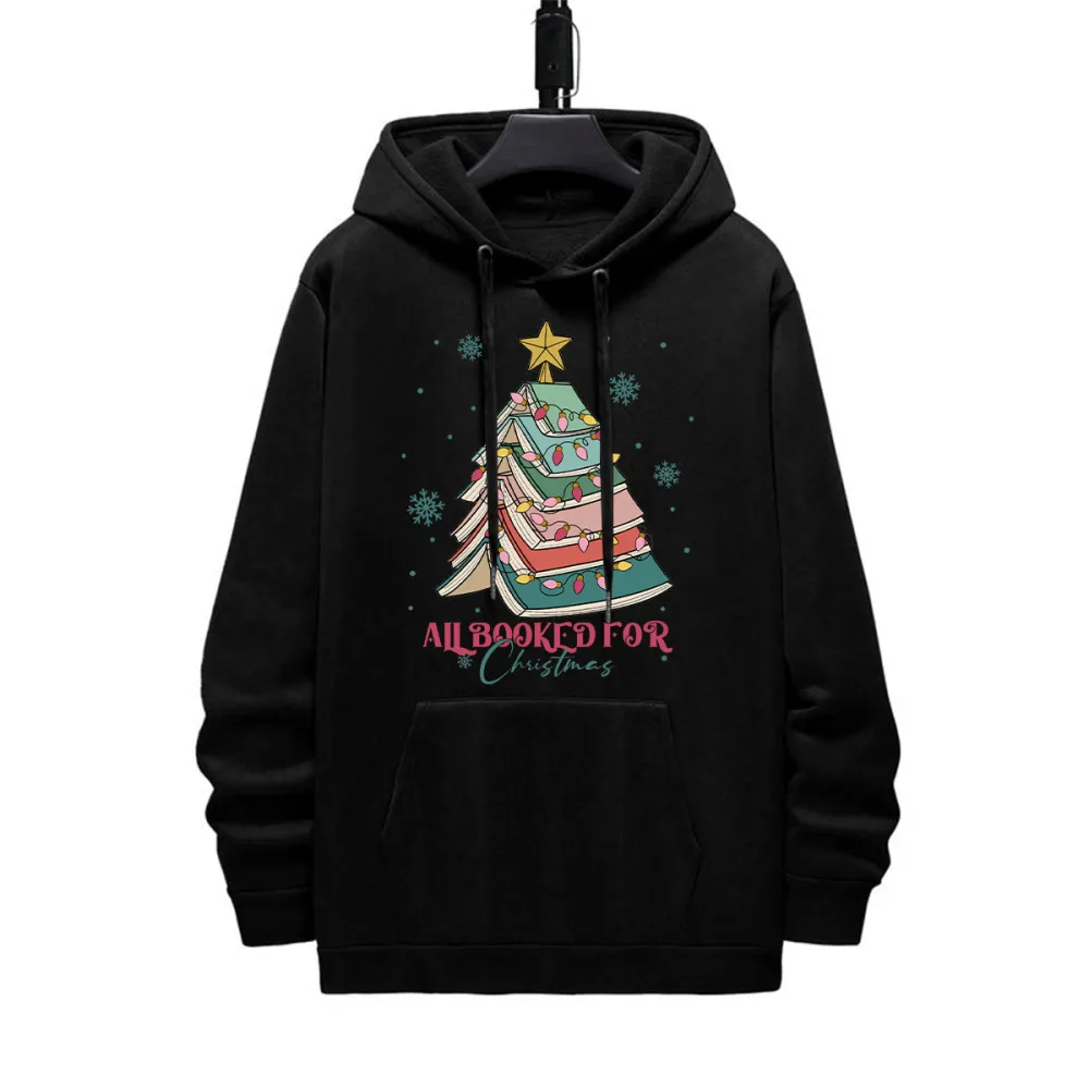 ALL BOOKED FOR CHRISTMAS PATTERN PRINTED HOODIE