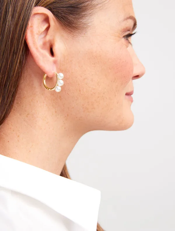 Modern Pearl Hoop Earrings