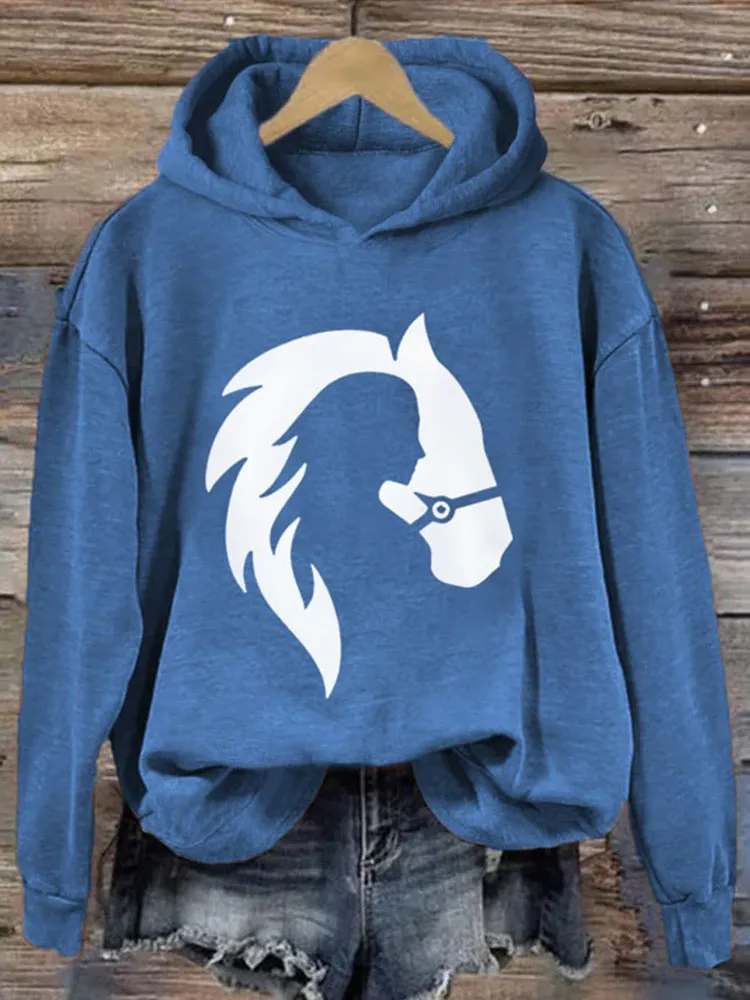 Horse Lover Western Print Casual Hoodie