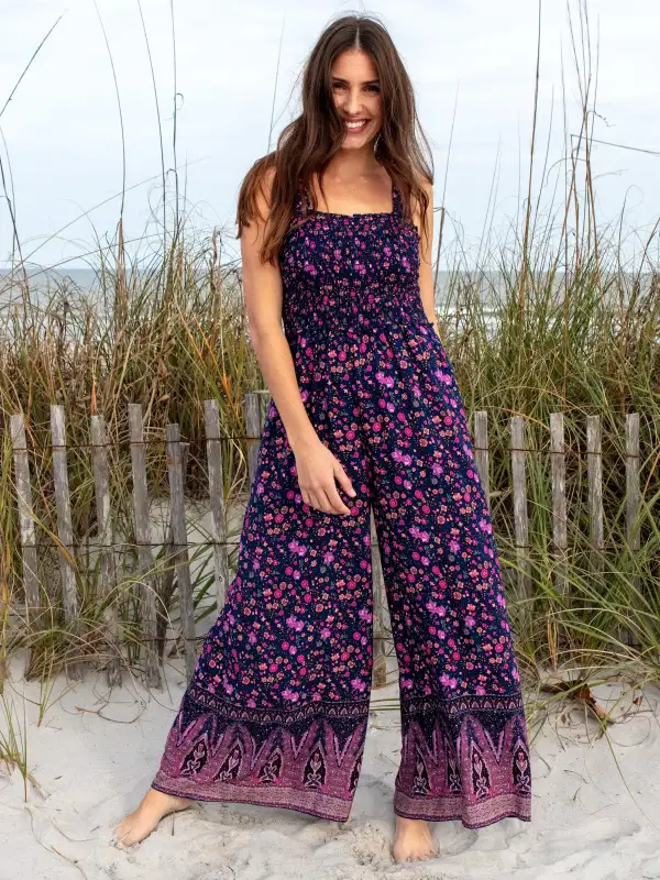 Sedona Jumpsuit - Navy Light Pink Border