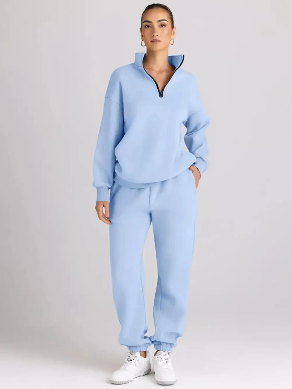 2 Piece Sweatsuits Long Sleeve Half Zip Pullover and Baggy Sweatpants